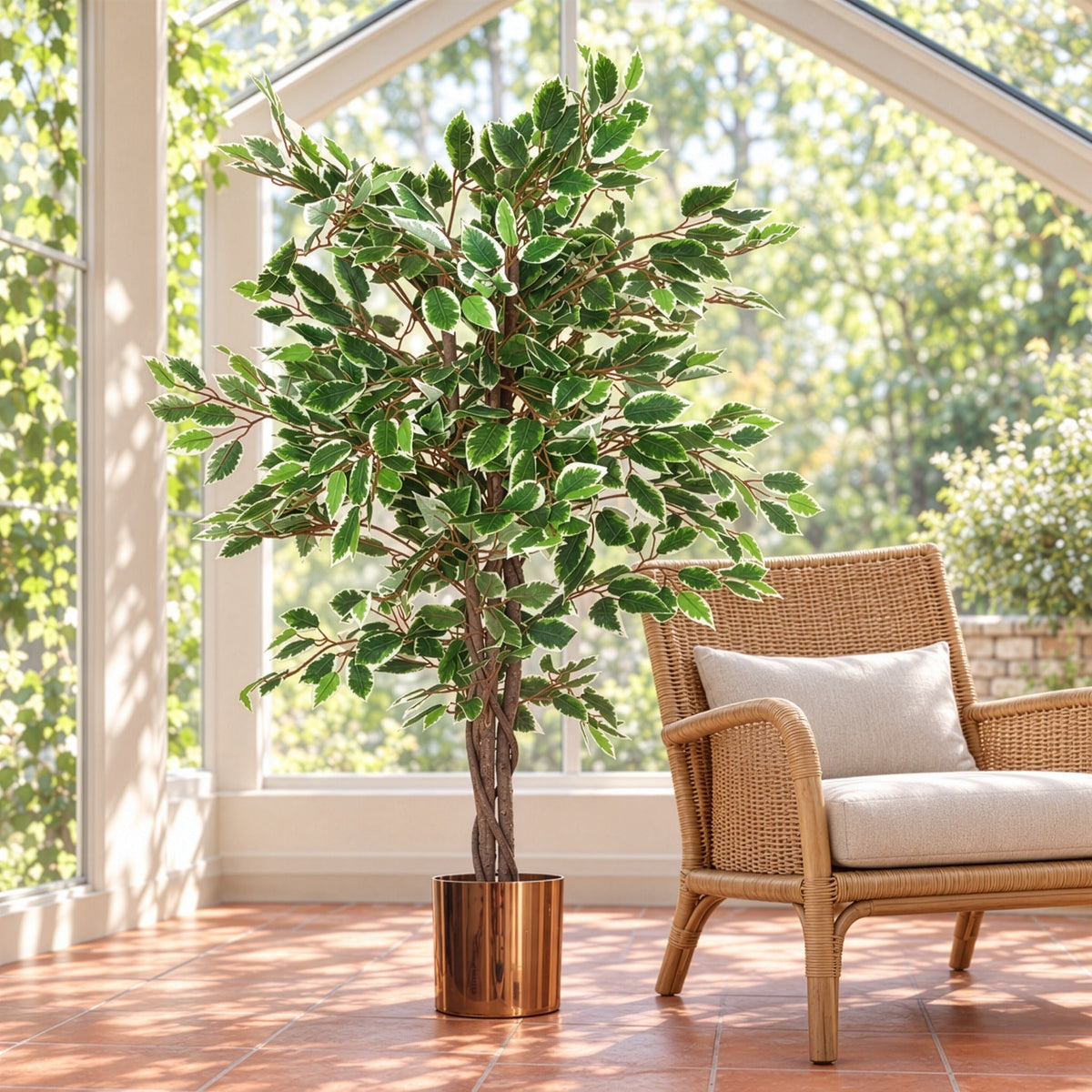 130cm LARGE Realistic White Edge Ficus Artificial Plant Tree