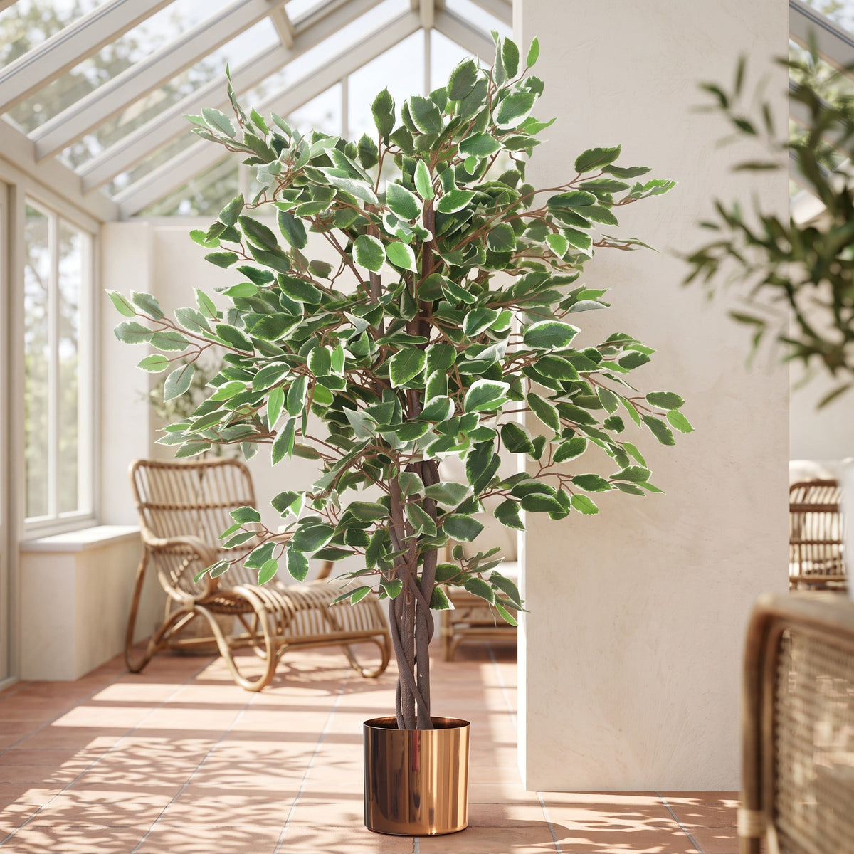 130cm LARGE Realistic White Edge Ficus Artificial Plant Tree