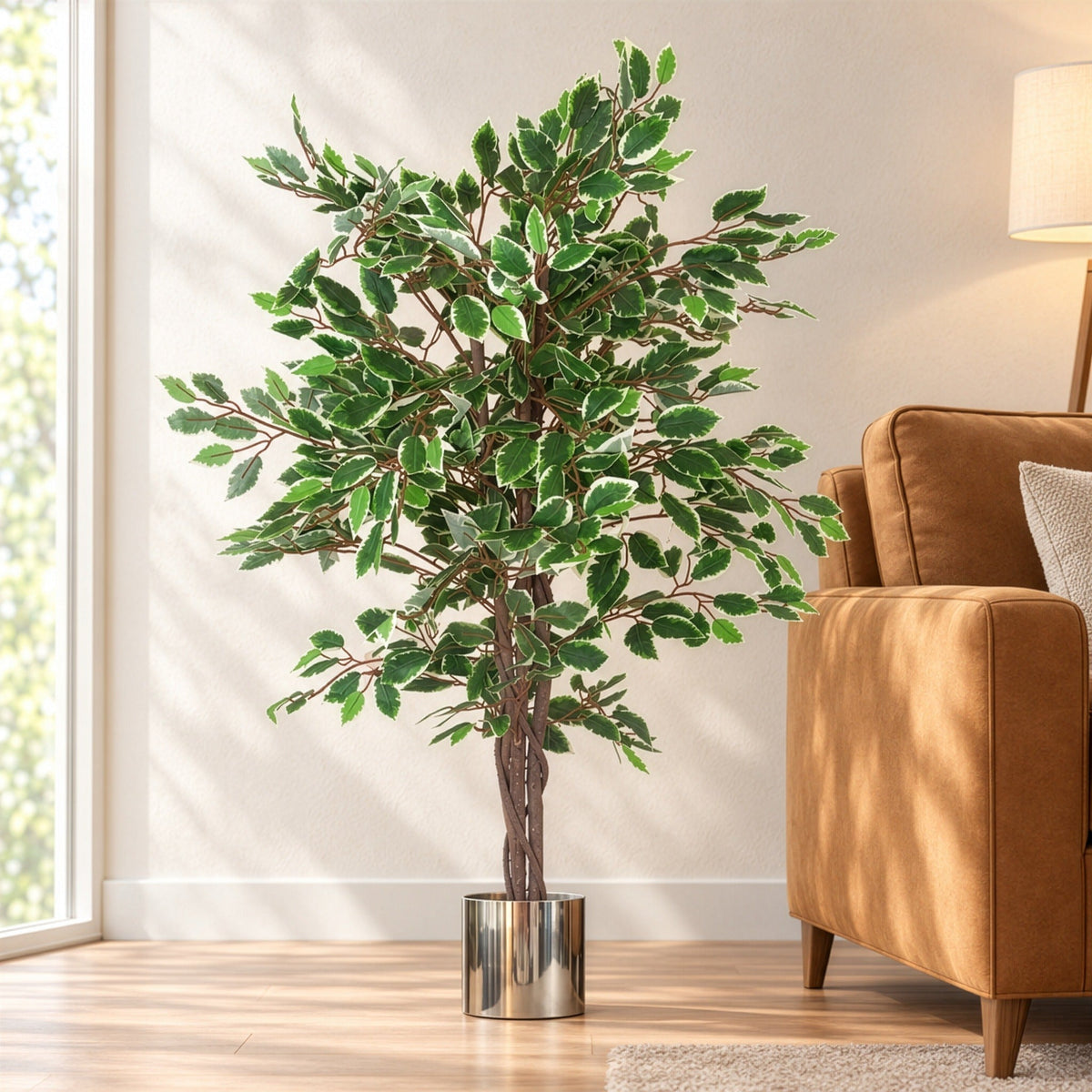 130cm LARGE Realistic White Edge Ficus Artificial Plant Tree