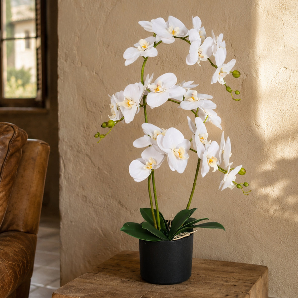 65cm Artificial Luxury Orchid - 3 Stems - Soft White Plant