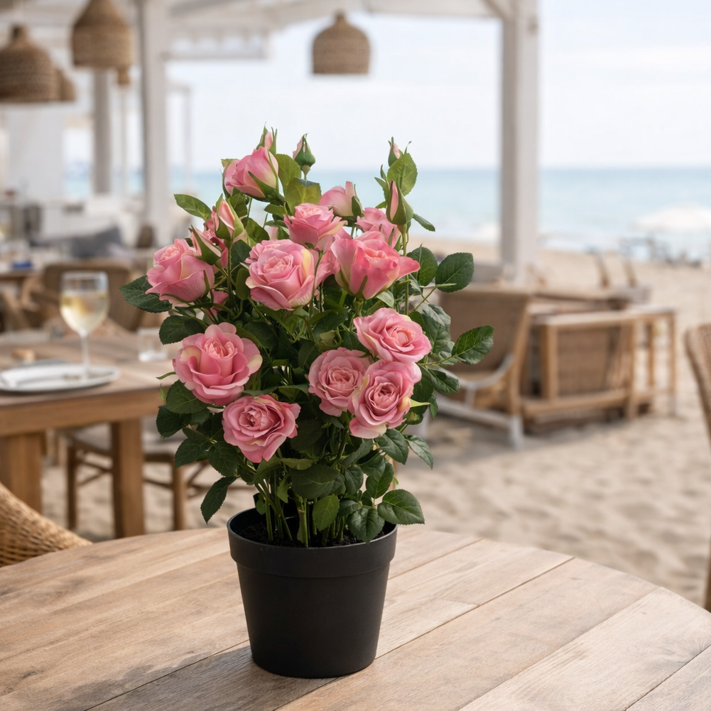 60cm Premium Artificial Rose Bush Pink Silk Flowers and Leaves – image 2