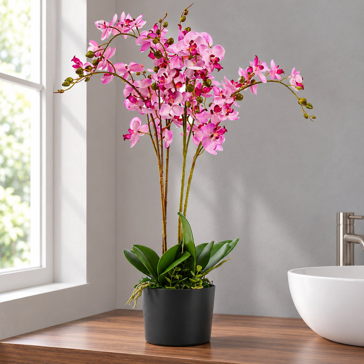 60cm Artificial Luxury Orchid - Triple Stem - Pink Realistic Plant