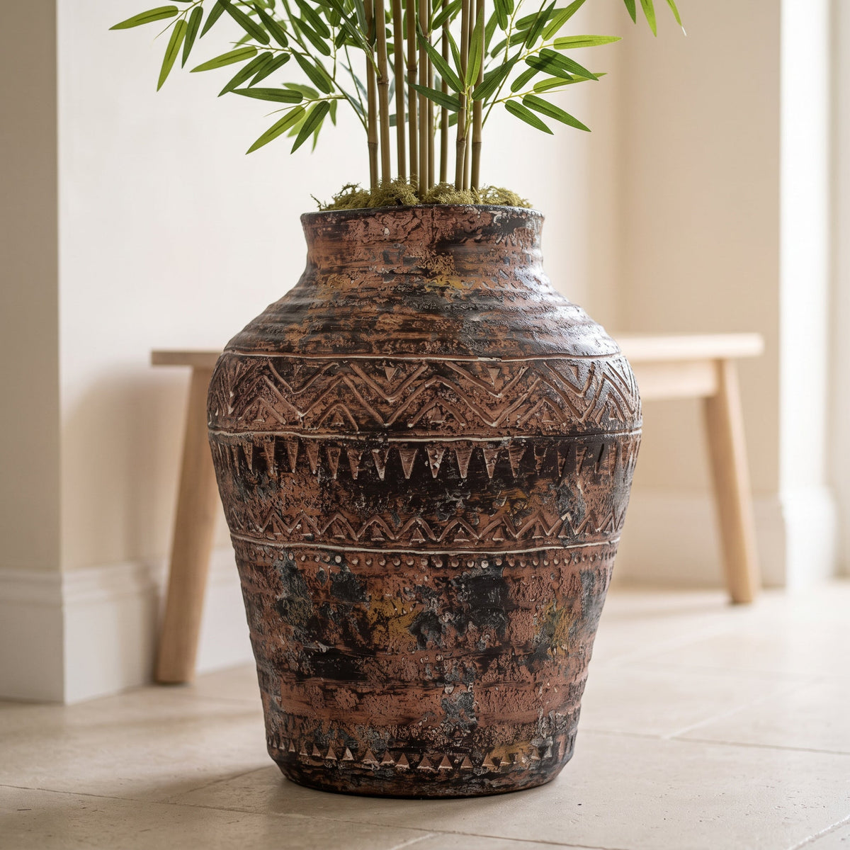 40cm x 32cm Aztec Large Composite Textured Vase Plant Pot