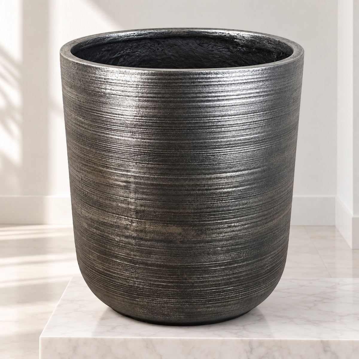 47cm x 41cm Coya Silver Ridged Planter Extra Large Composite Plant Pot