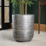 39cm x 33cm Coya Silver Ridged Planter Large Composite Plant Pot