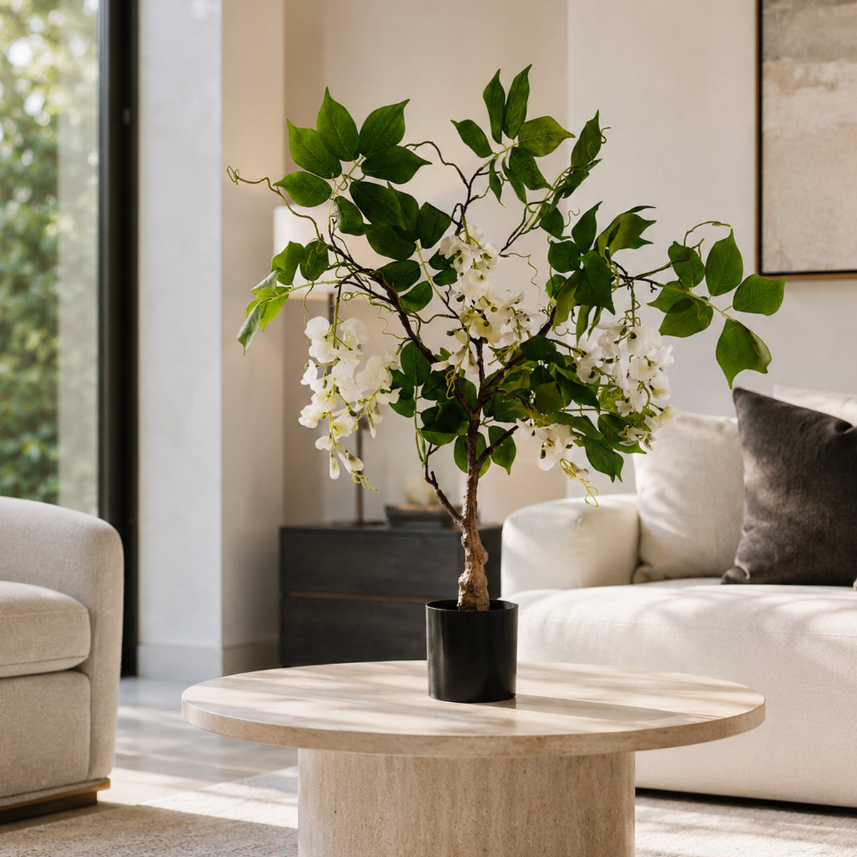 90cm Artificial White Wisteria Bush – image 2