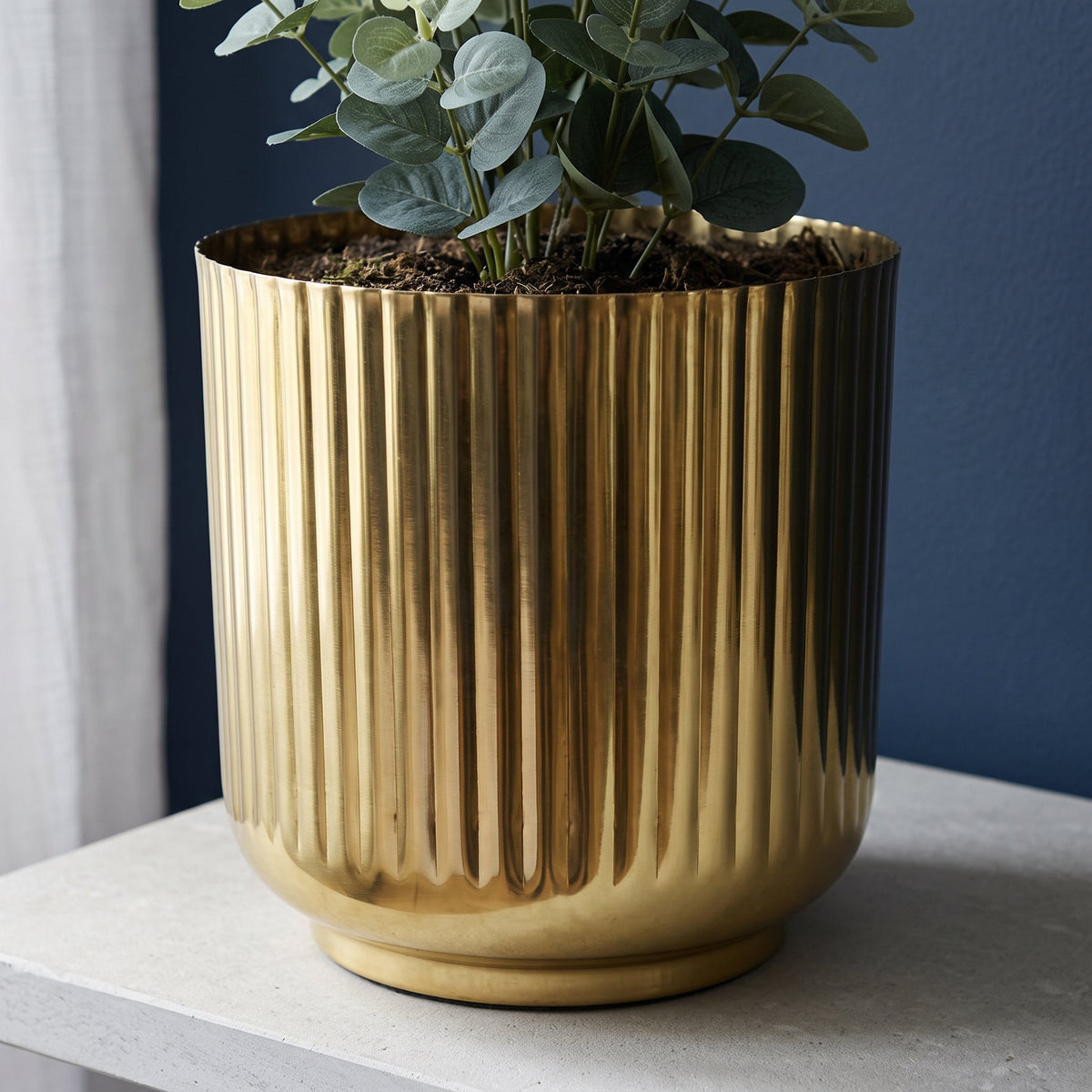 20cm Gold Fluted Metal Planter by Leaf