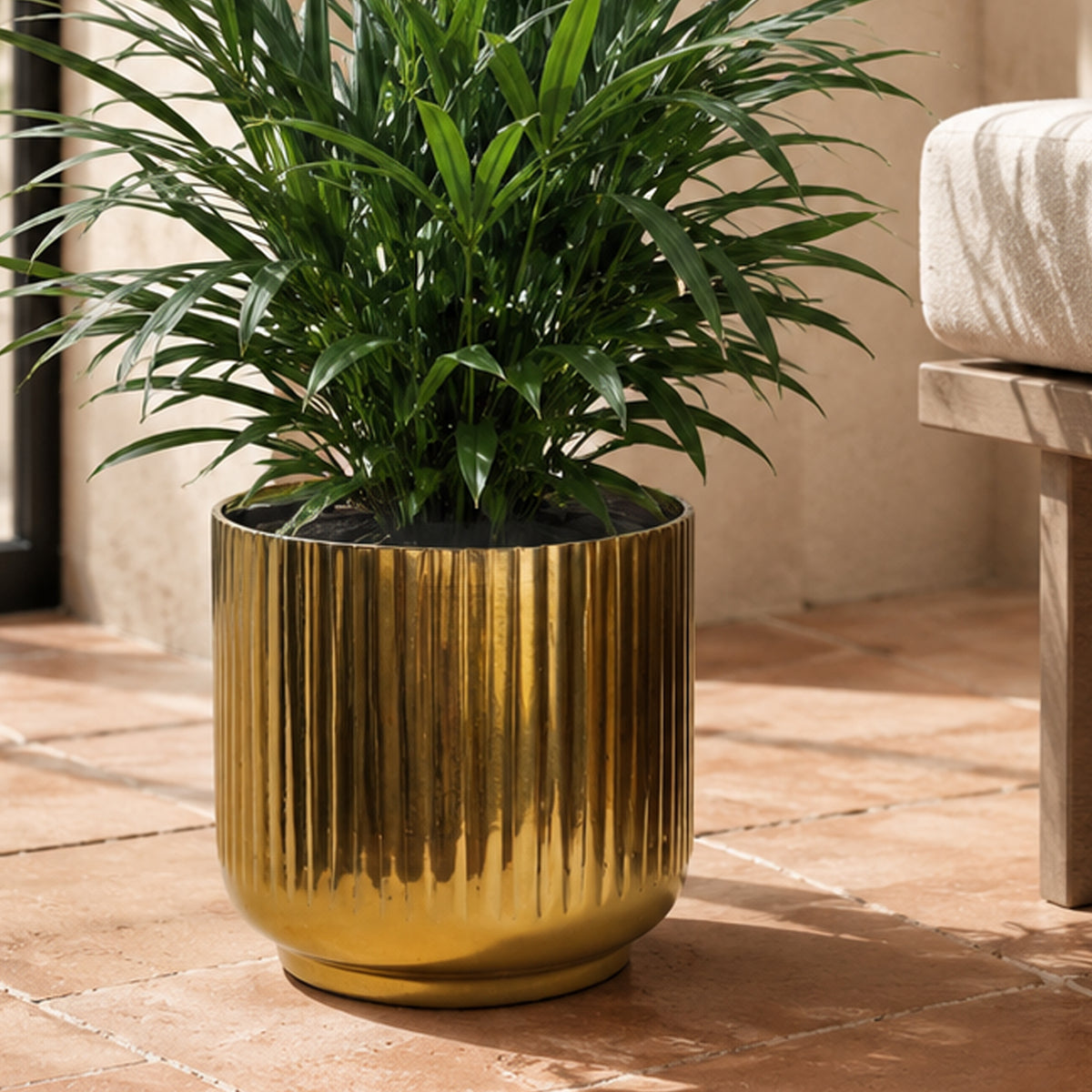 20cm Gold Fluted Metal Planter by Leaf – image 2