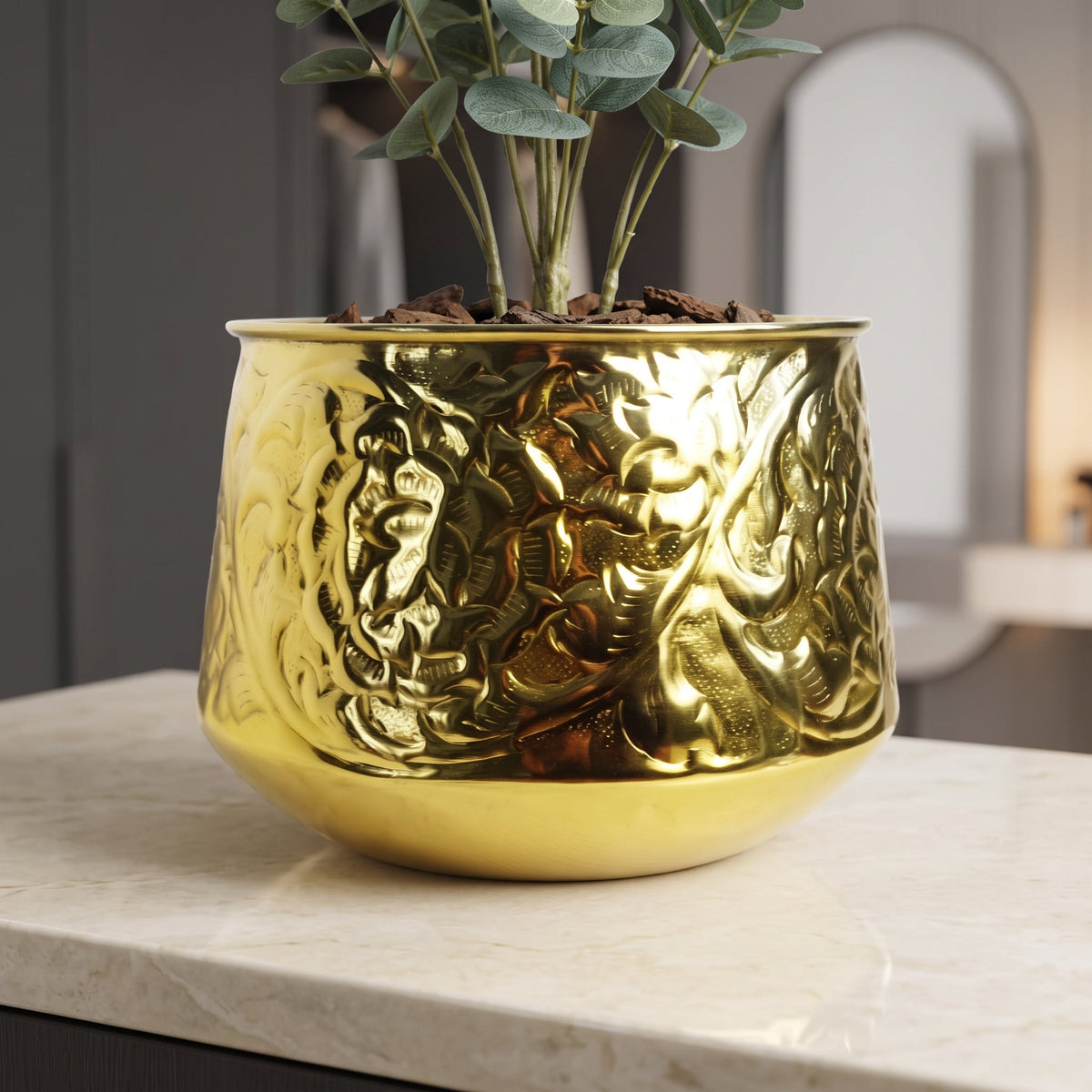 18cm Gold Swirl Metal Planter by Leaf