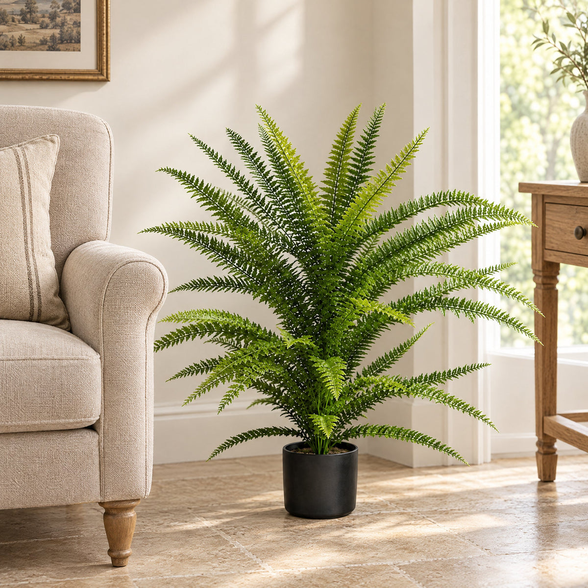 75cm Fire Retardant Artificial Boston Fern Plant - 49 Leaves