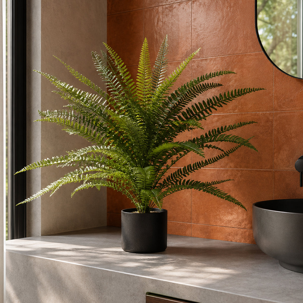 75cm Artificial Fire Retardant Plastic Boston Fern Plant with 49 Leaves – image 3