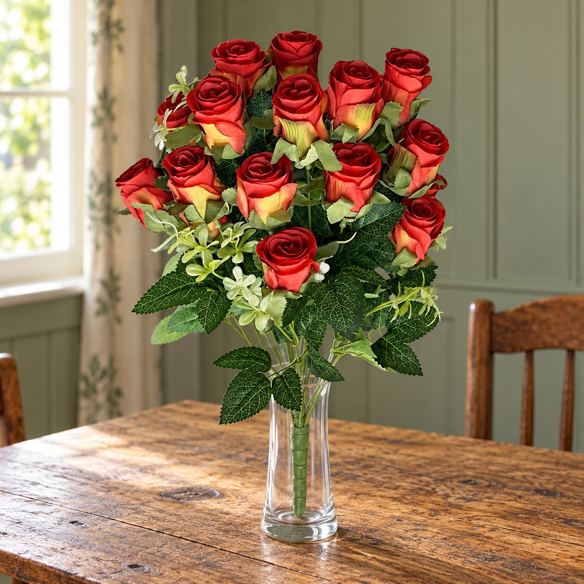 52cm Artificial Red Rose Bunch