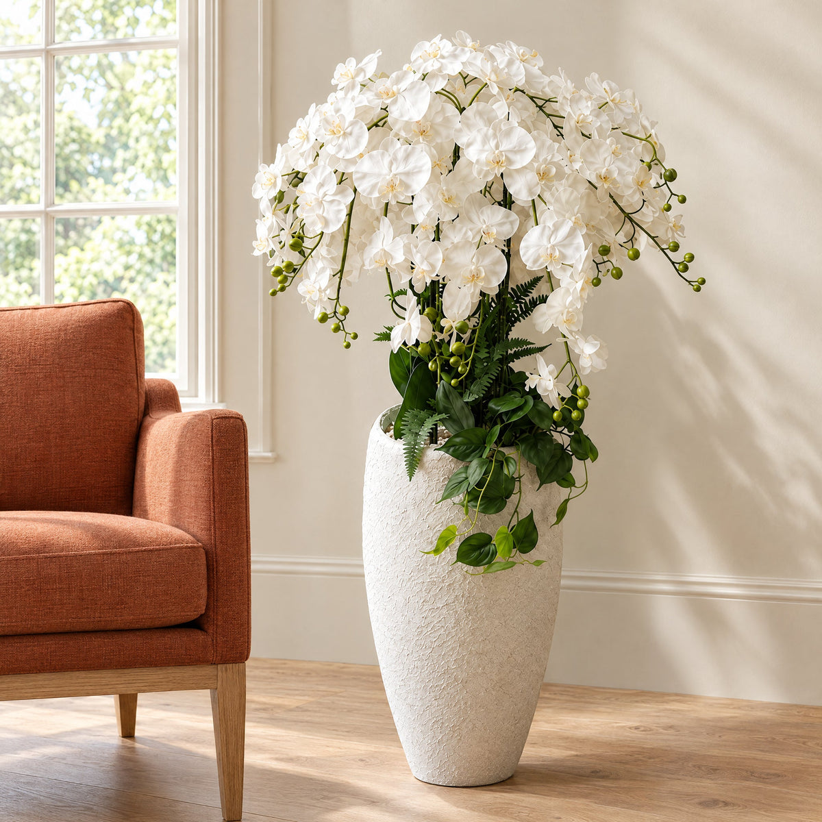 150cm White Orchid Potted Display Artificial