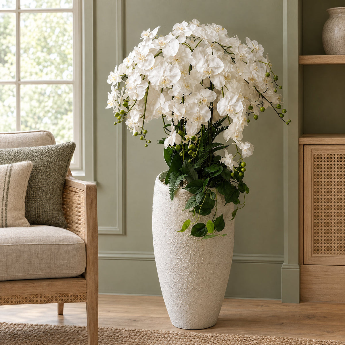 150cm White Orchid Potted Display Artificial