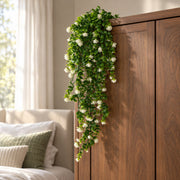 70cm Artificial Trailing Green & White Flowering Hanging Plant