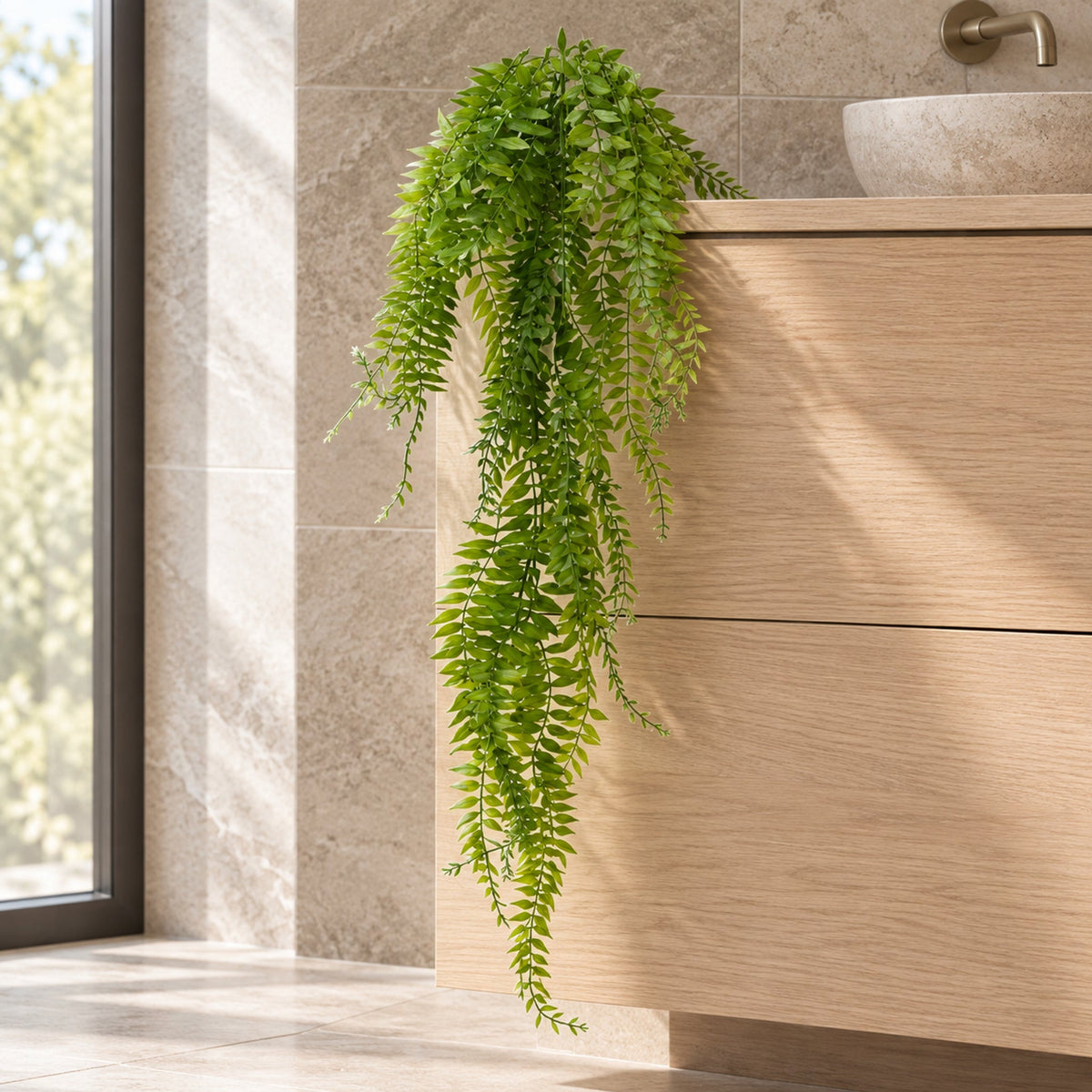 100cm Artificial Trailing Green Leaf Fern Plant - Wired Stems