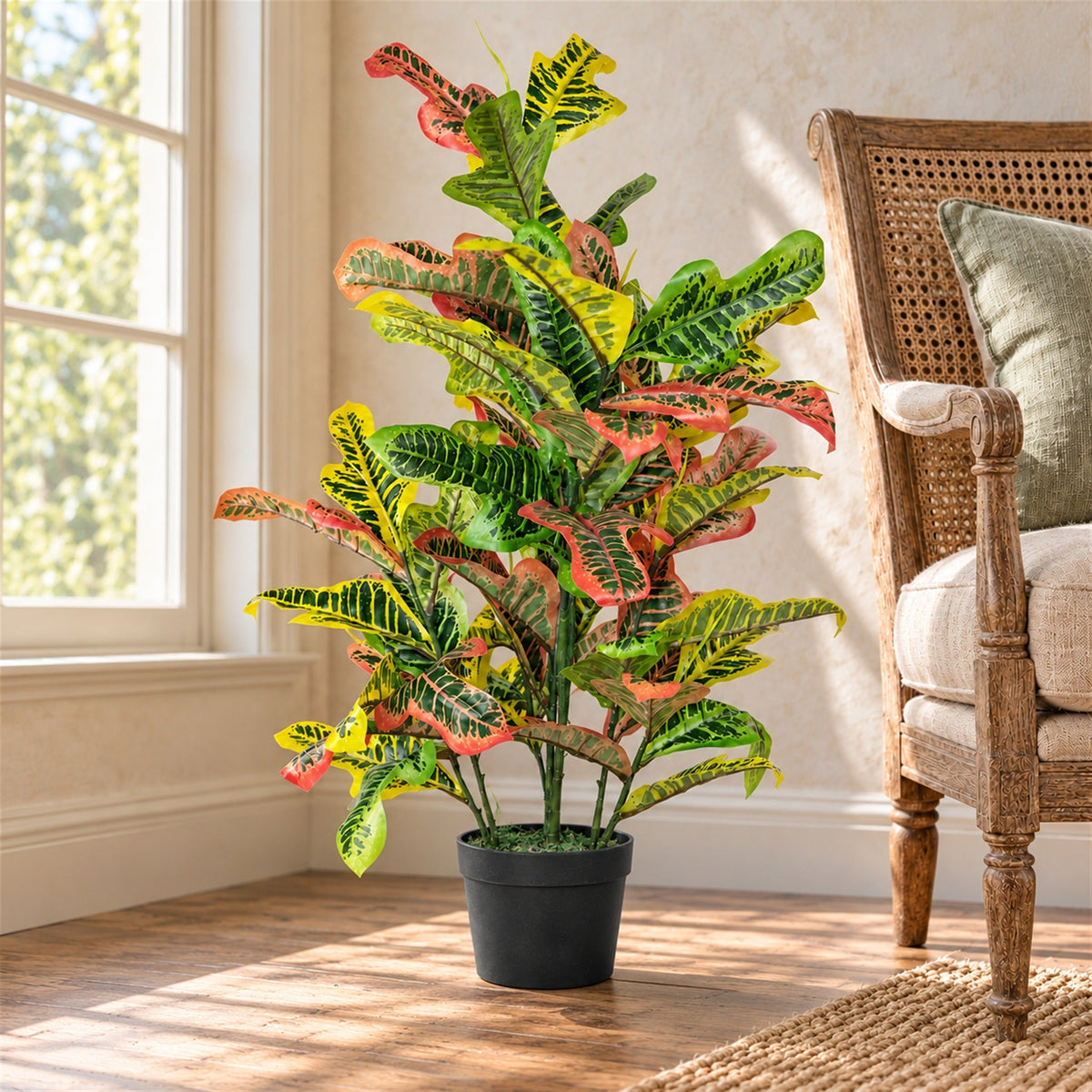 90cm Artificial Codiaeum Multicoloured House Plant - Large