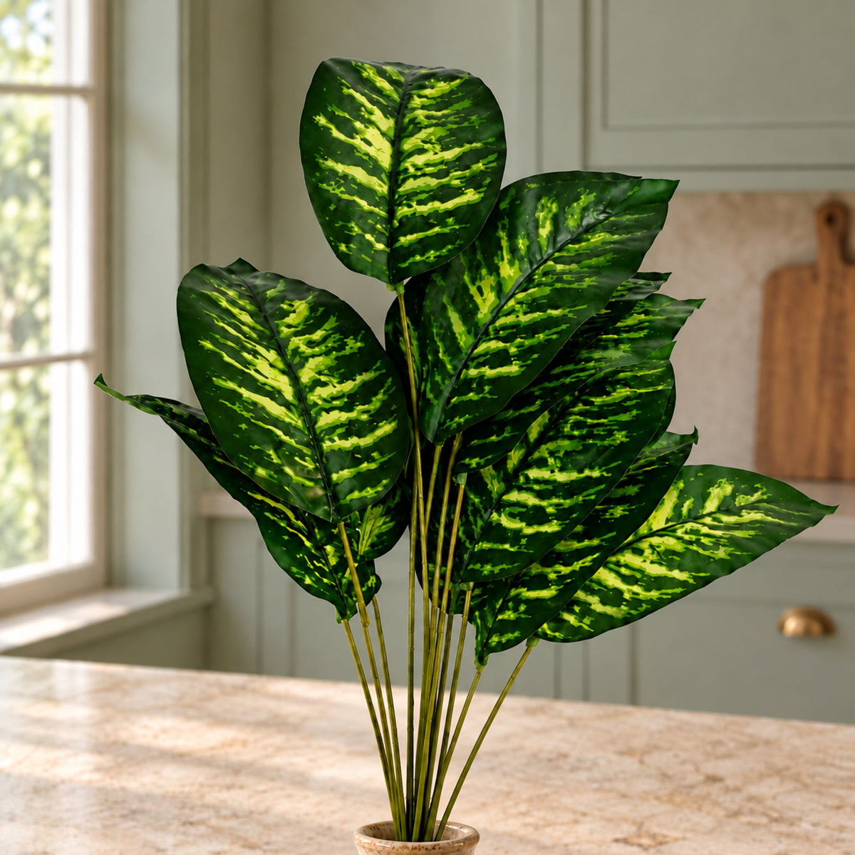 60cm Artificial Dieffenbachia Stem Plant - Green Variegated