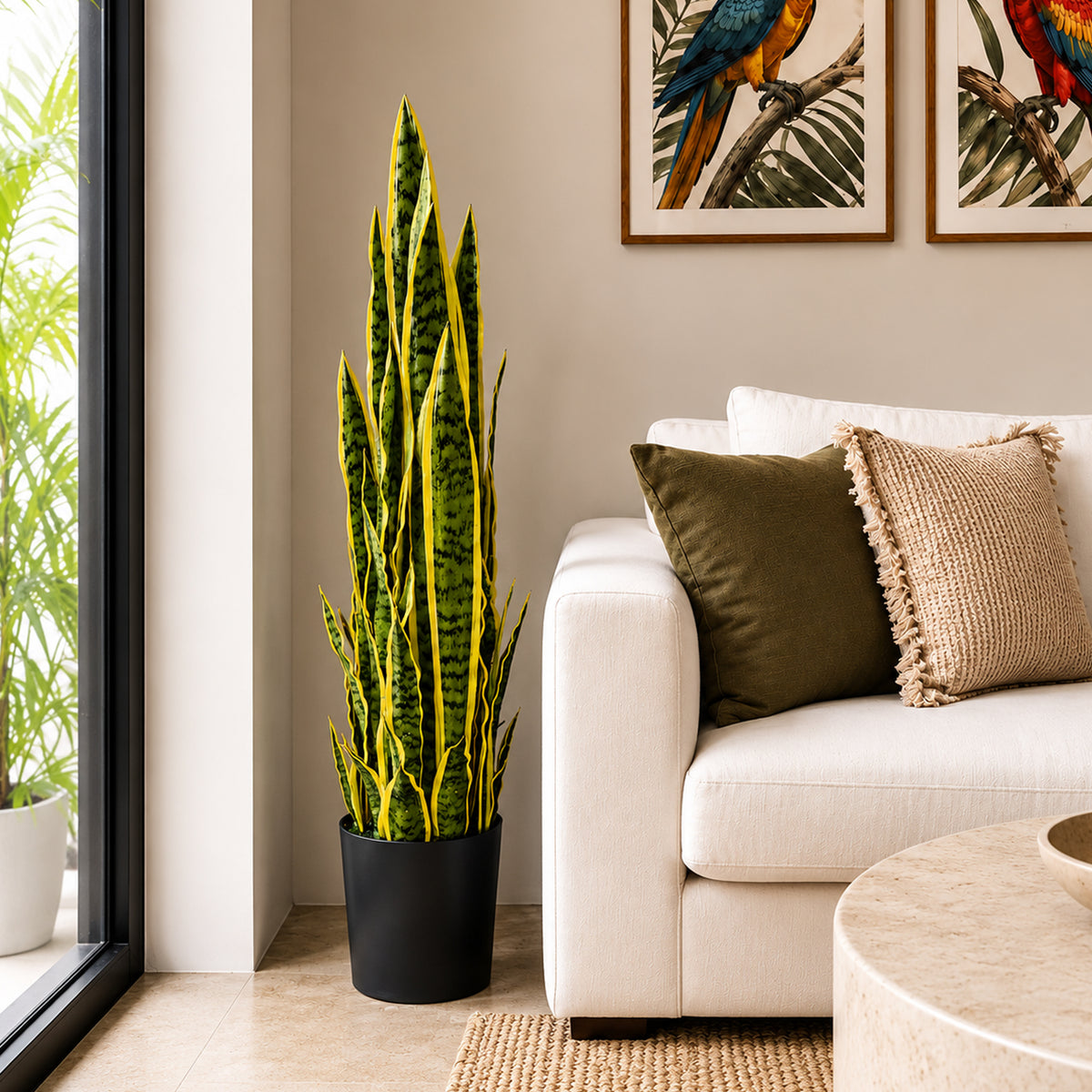 90cm (3ft) Artificial Sansevieria Yellow Green Indoor Plant - Large – image 3