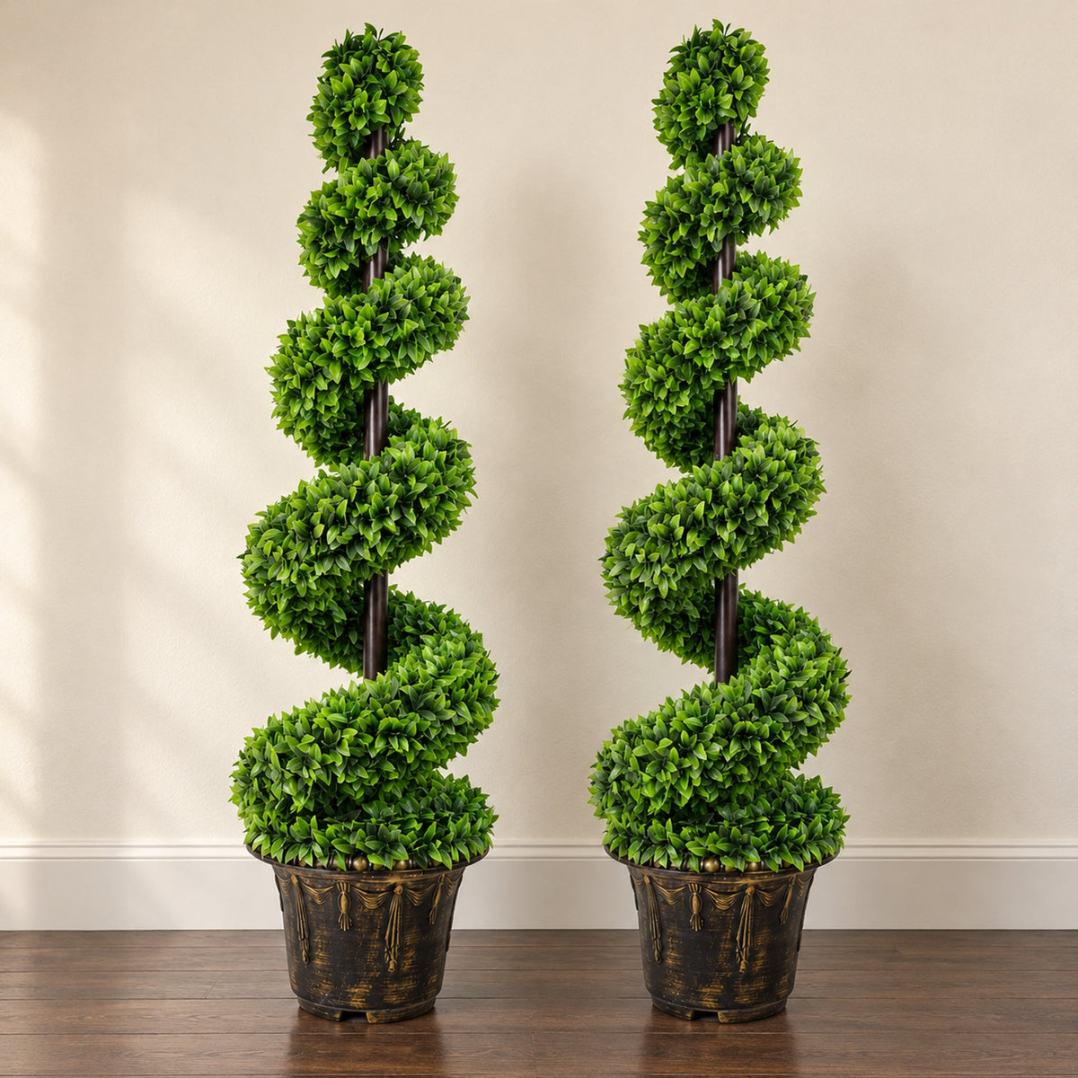 Artificial Green Large Leaf Spiral with Decorative Planter