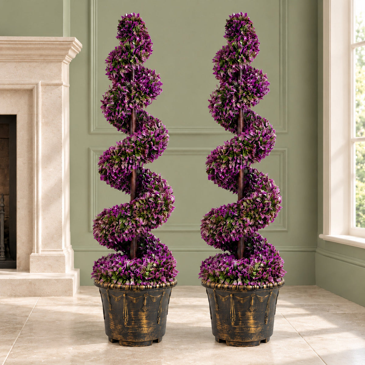 Artificial Purple Large Leaf Spiral with Decorative Planter