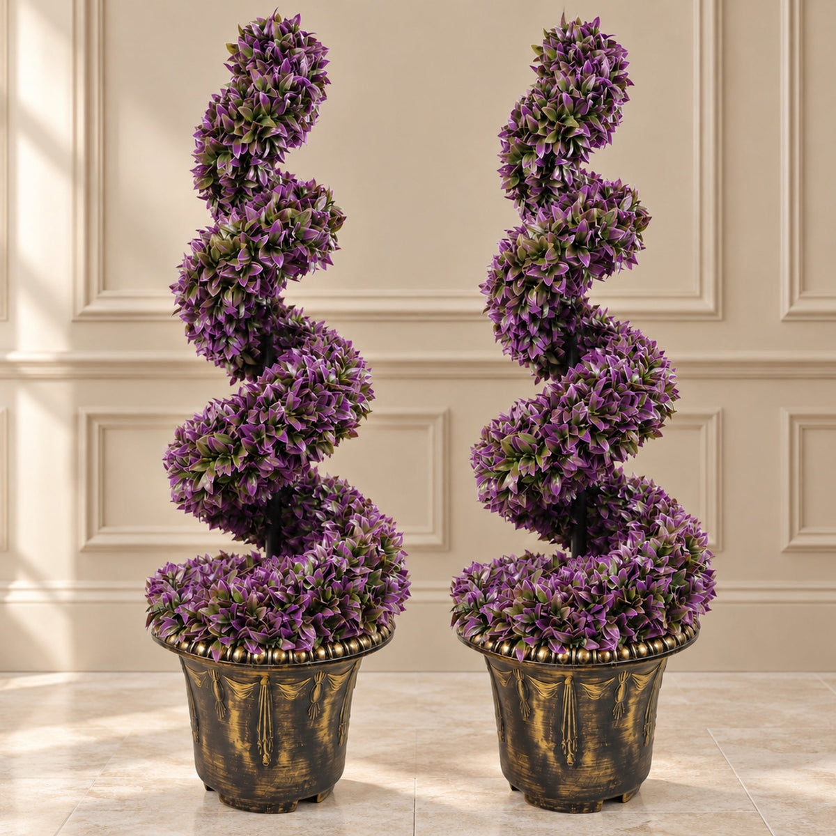Artificial Purple Large Leaf Spiral with Decorative Planter