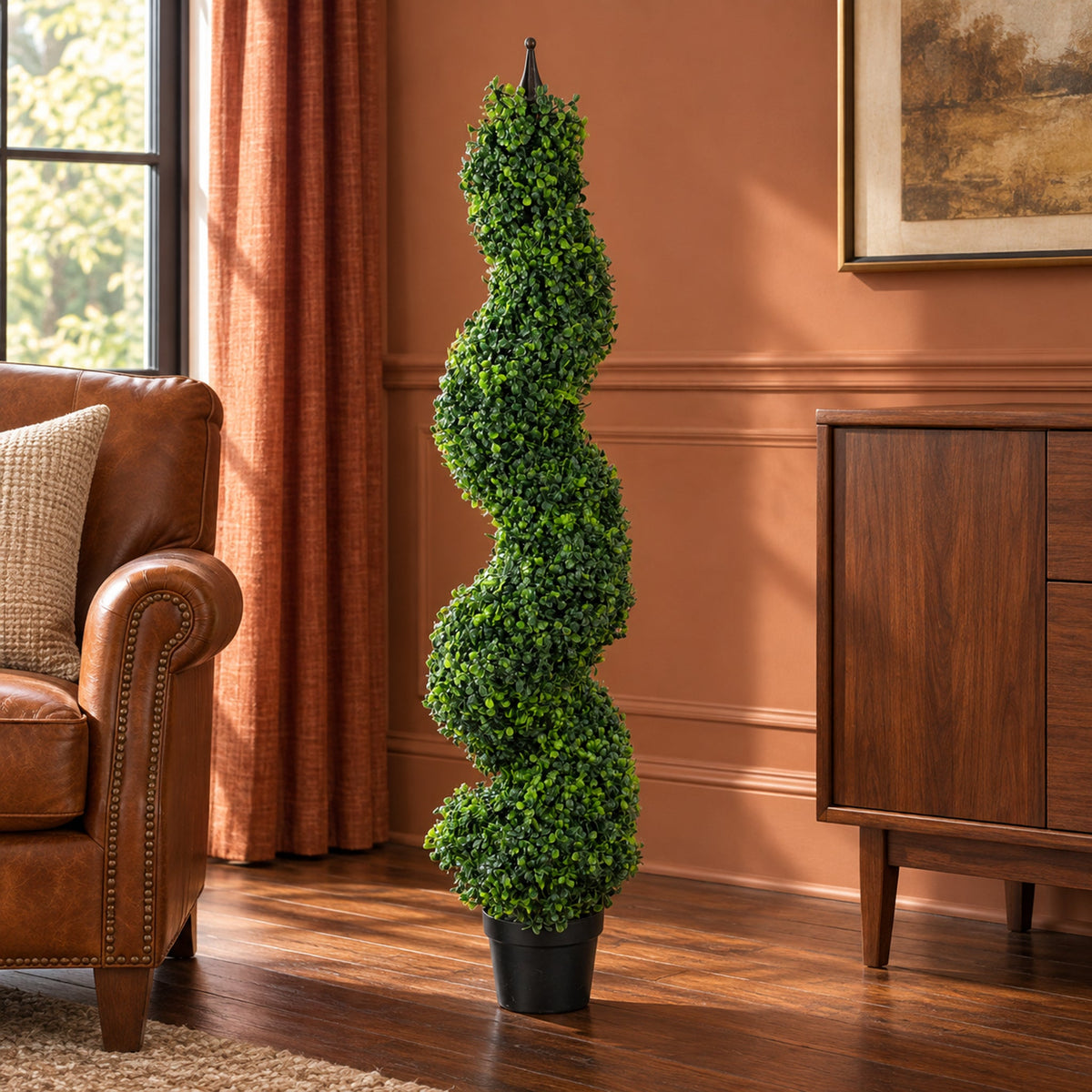 90cm Artificial Boxwood Tower Topiary Tree - Spiral Decorative Top