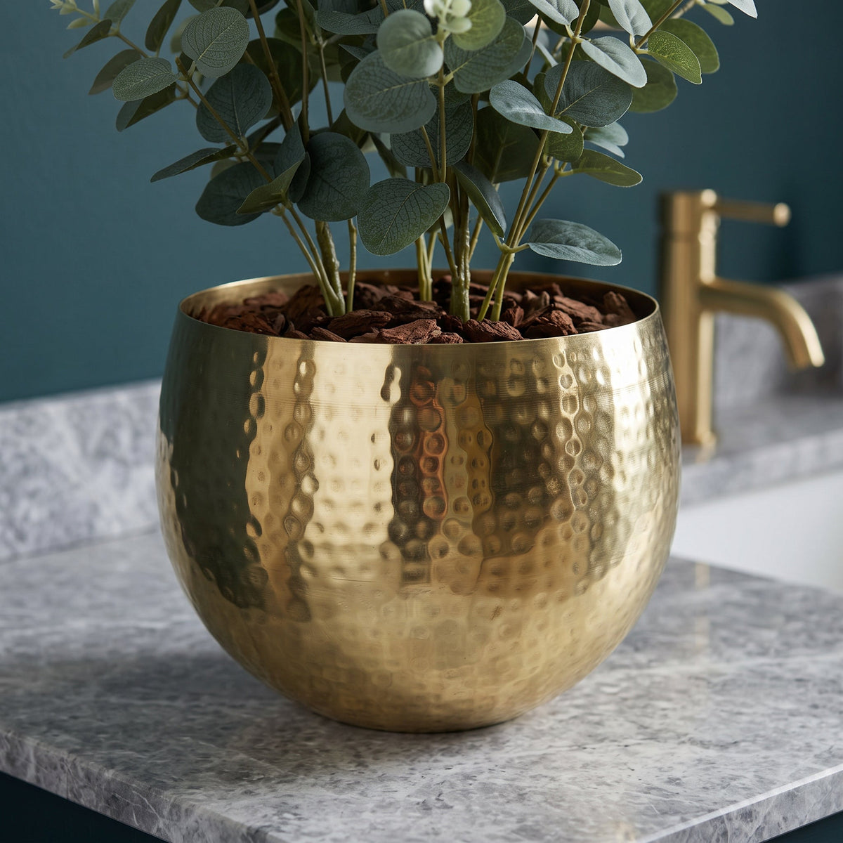 Leaf Large Metal Planter Hammered Handmade - Straight Edge