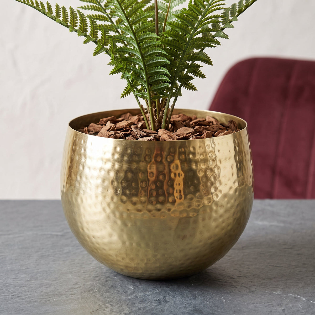 Large Metal Display Bowl Hammered Finish - Straight Edge
