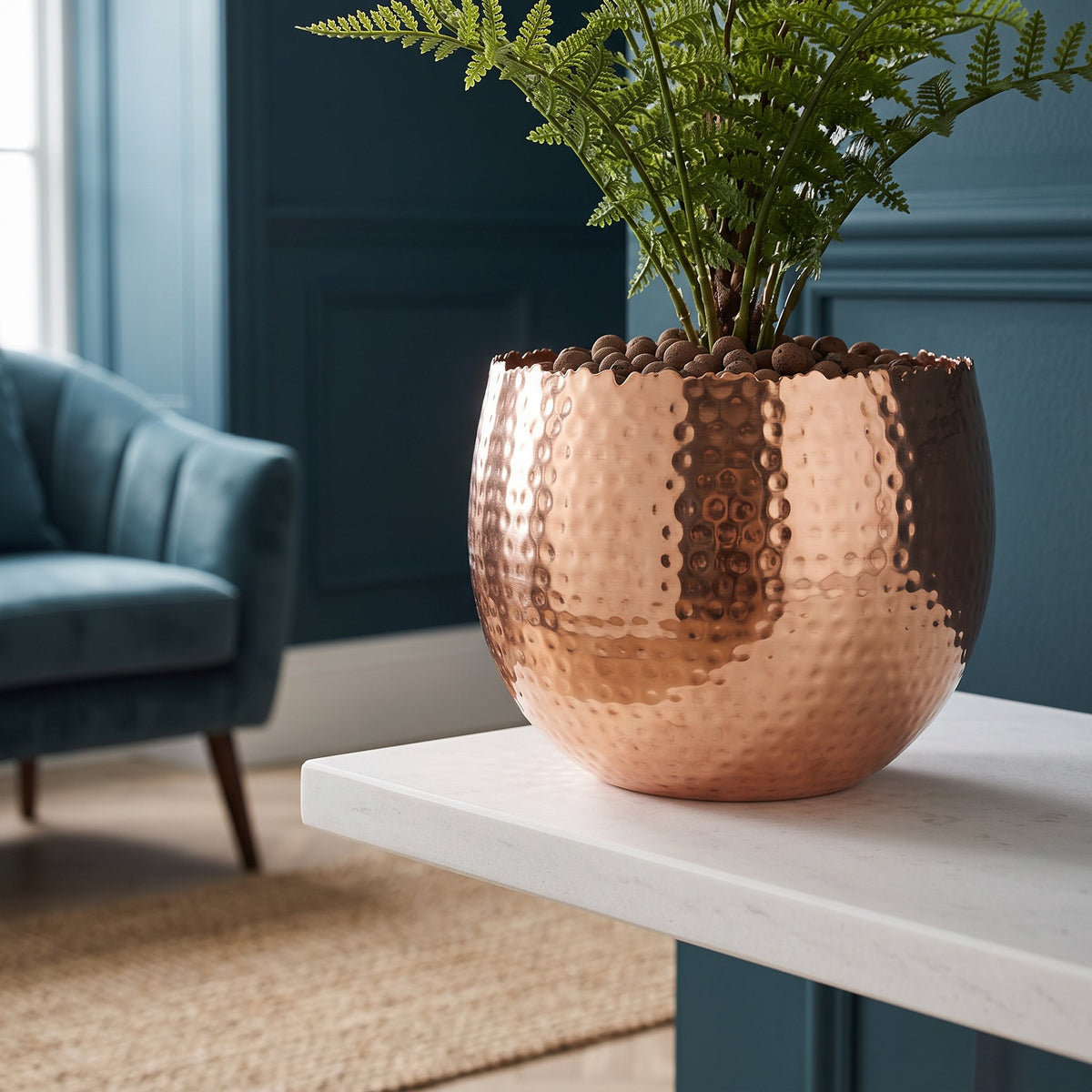 Large Metal Display Bowl Hammered Finish - Curved Edge