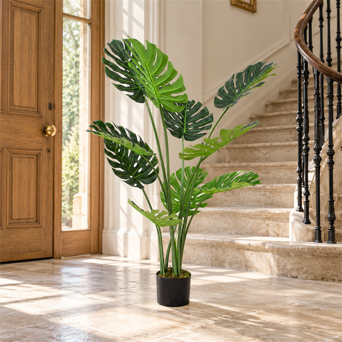 120cm (4ft) Luxury Artificial Monstera Plant Black Pot