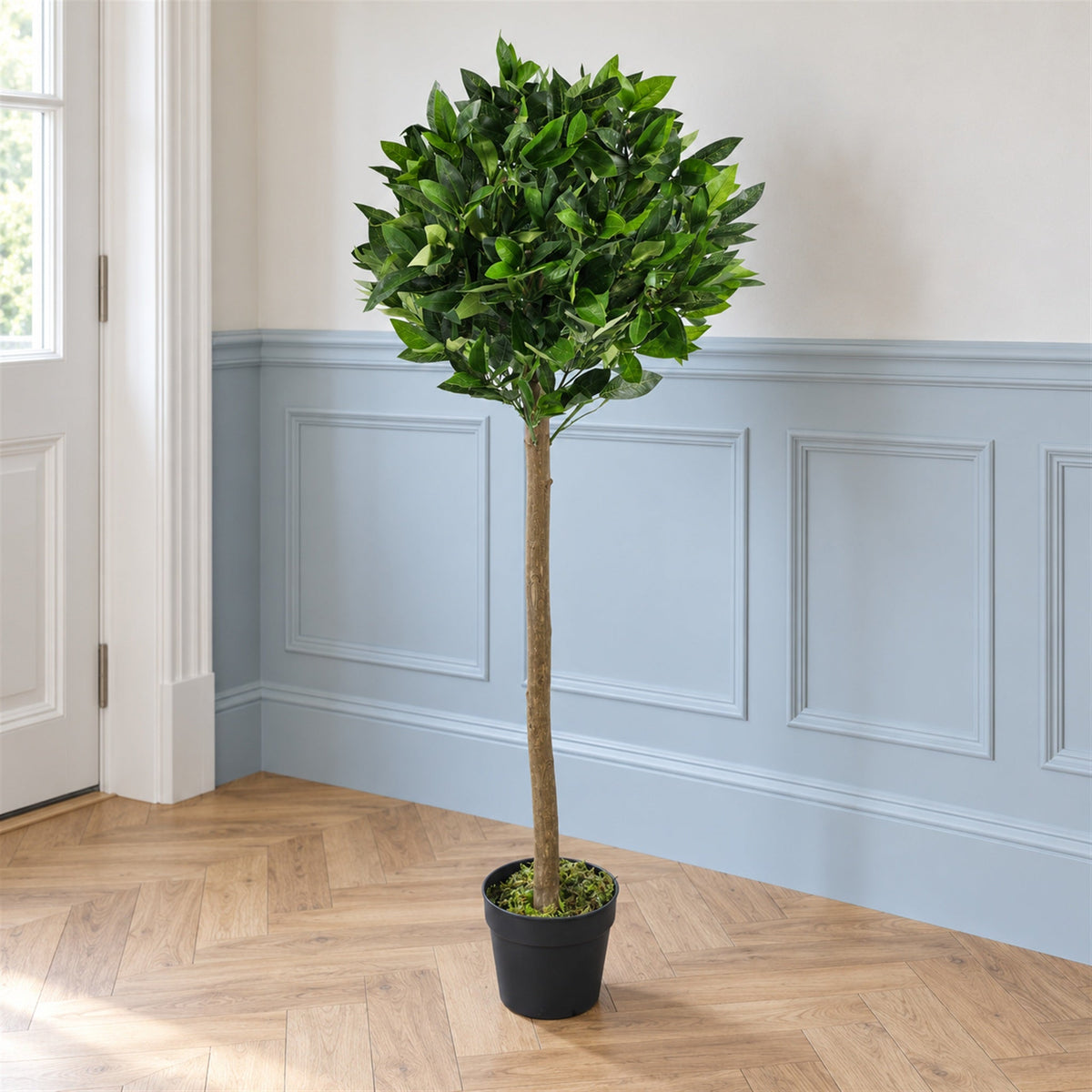 Artificial Bay Laurel Ball Topiary Tree - Straight Natural Trunk