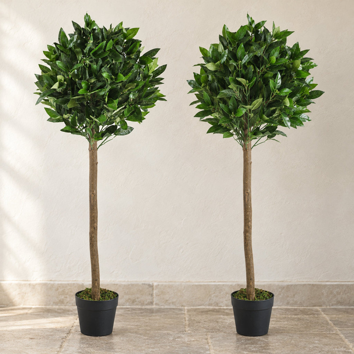 Artificial Bay Laurel Ball Topiary Tree - Straight Natural Trunk