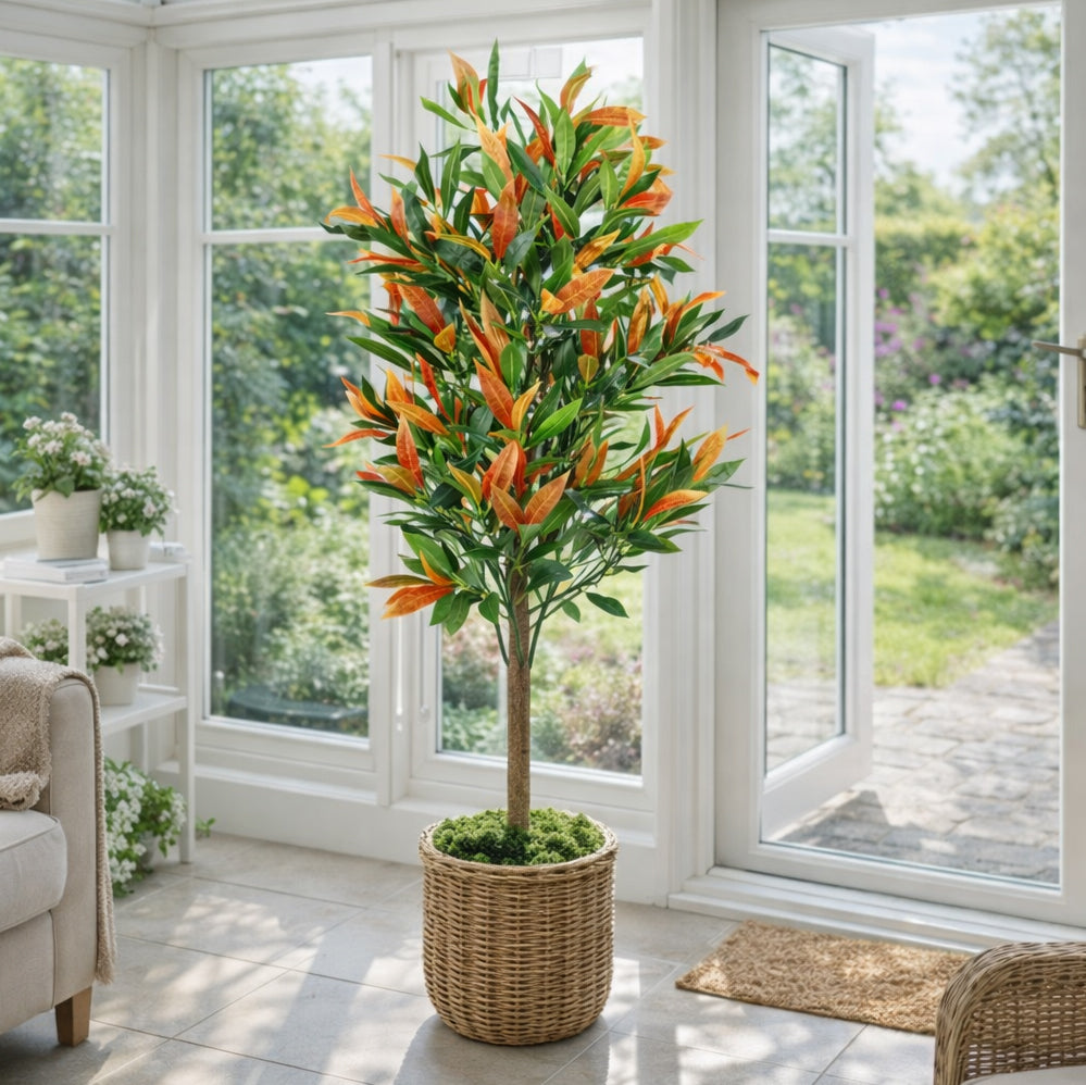 130cm Artificial Red & Green Ficus Tree – image 2