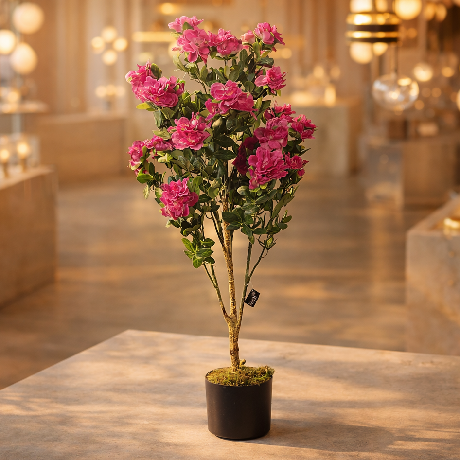 100cm Premium Artificial Azalea Pink Flowers Potted Plant – image 2