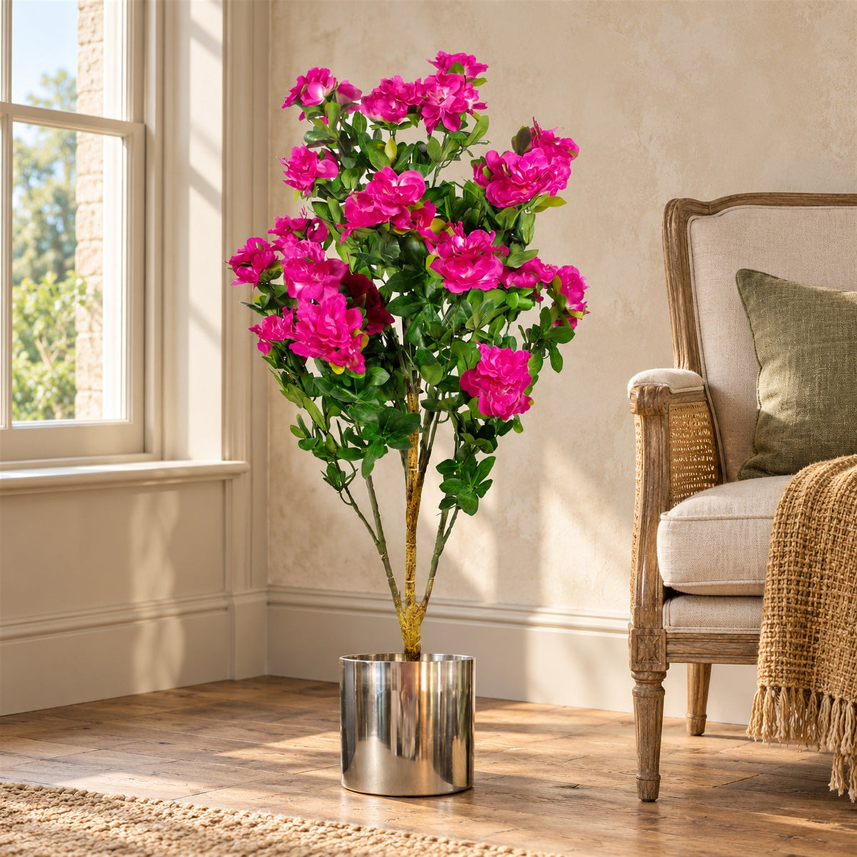 100cm Premium Artificial Azalea Pink Flowers Potted Plant
