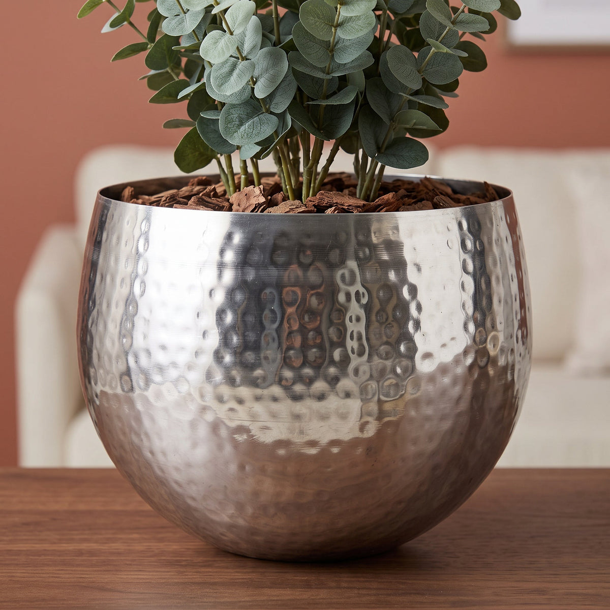 Large Metal Display Bowl Hammered Finish - Straight Edge