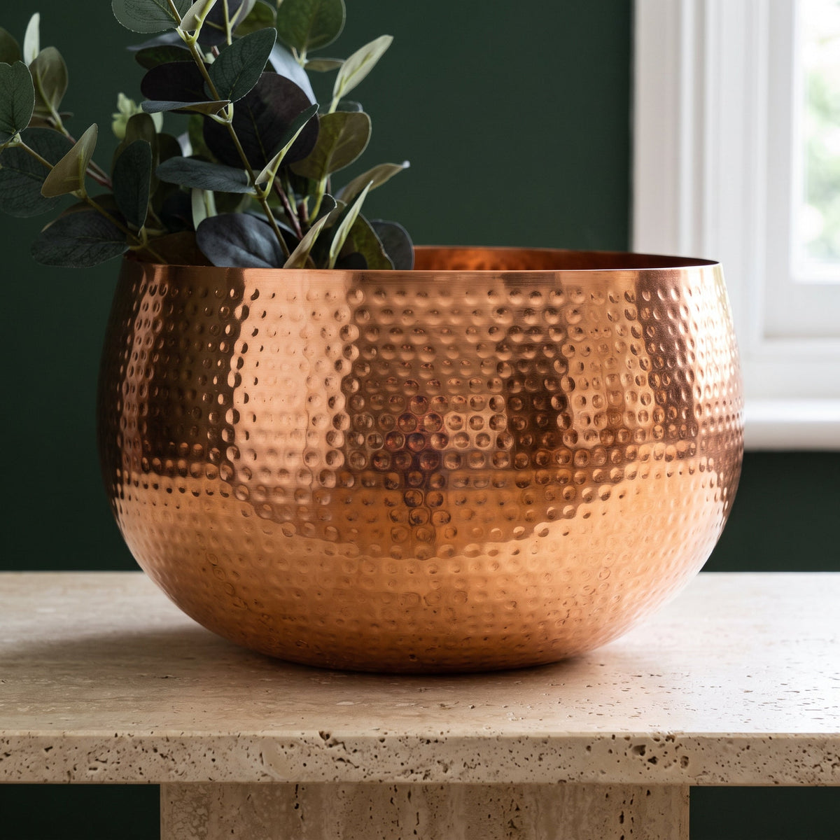 Leaf Large Metal Planter Hammered Handmade - Straight Edge