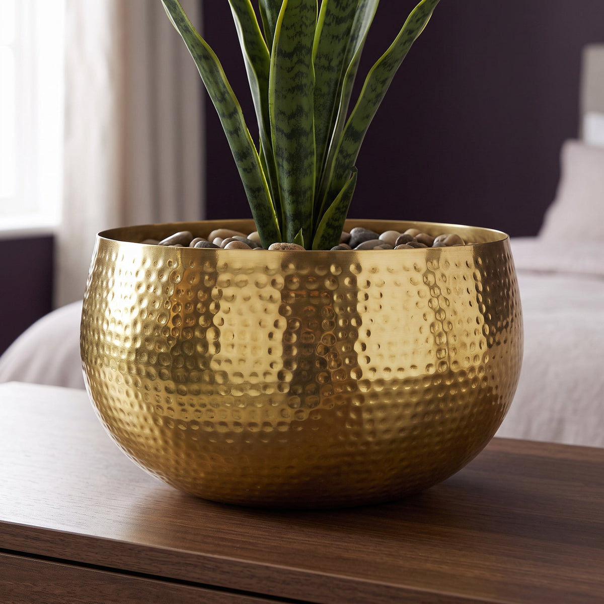 Leaf Large Metal Planter Hammered Handmade - Straight Edge