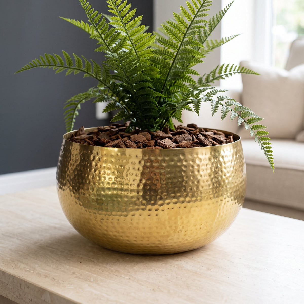 Large Metal Display Bowl Hammered Finish - Straight Edge