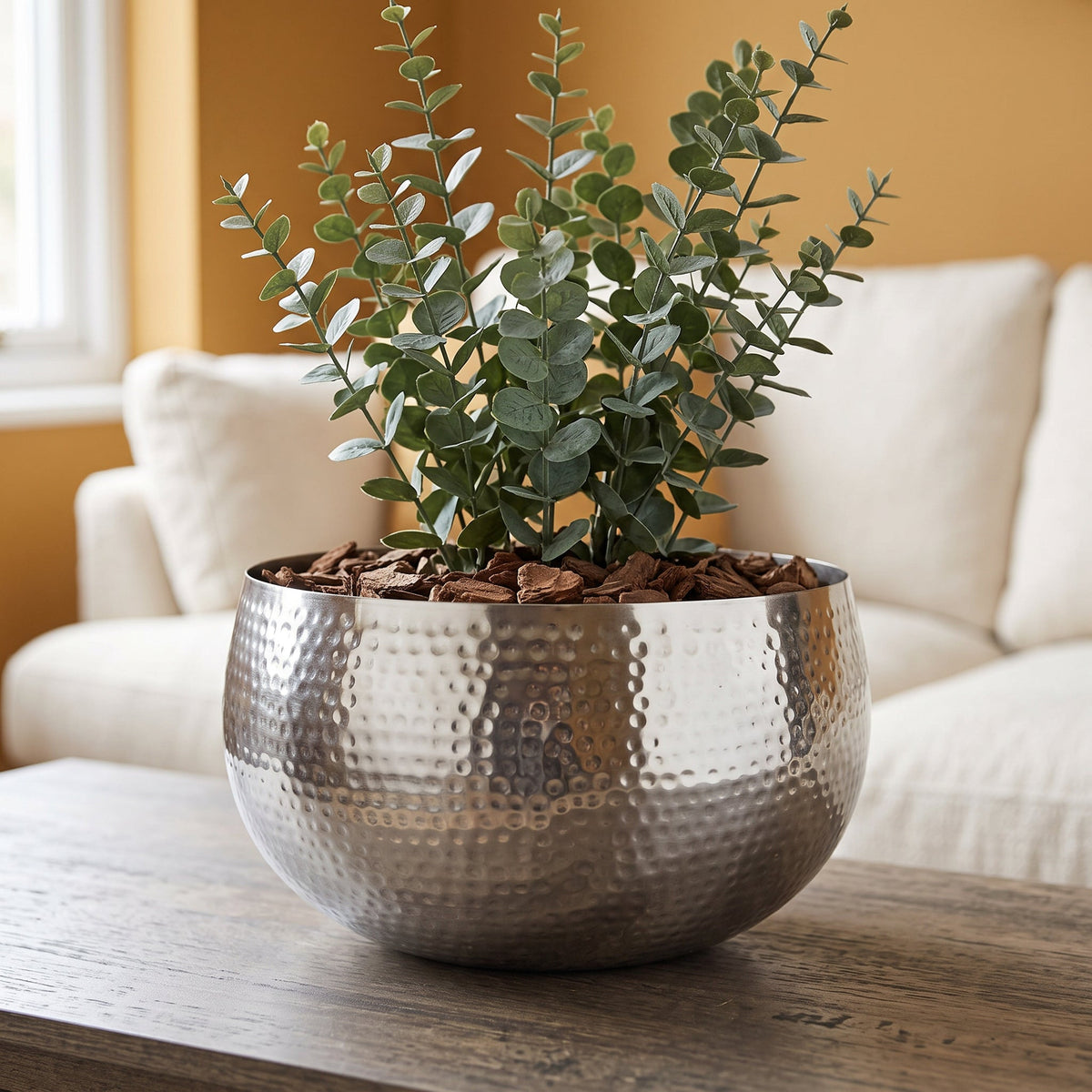 Leaf Large Metal Planter Hammered Handmade - Straight Edge