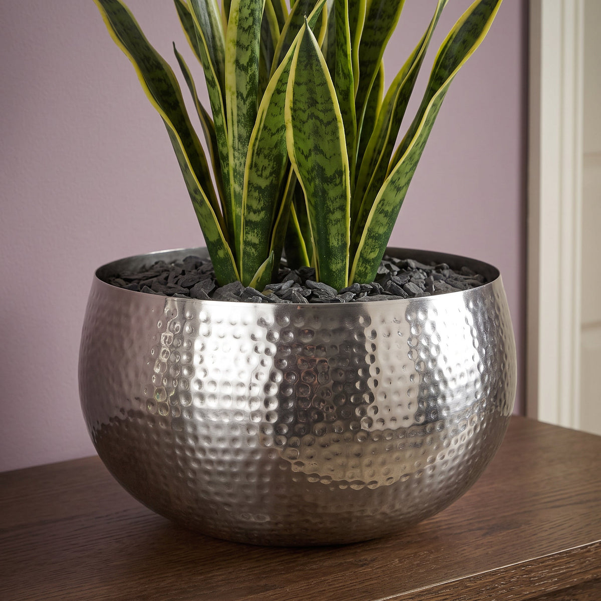 Large Metal Display Bowl Hammered Finish - Straight Edge