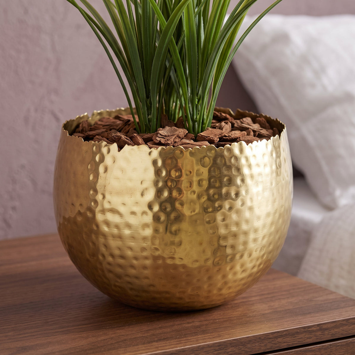 Leaf Large Metal Planter Hammered Handmade - Curvy Edge