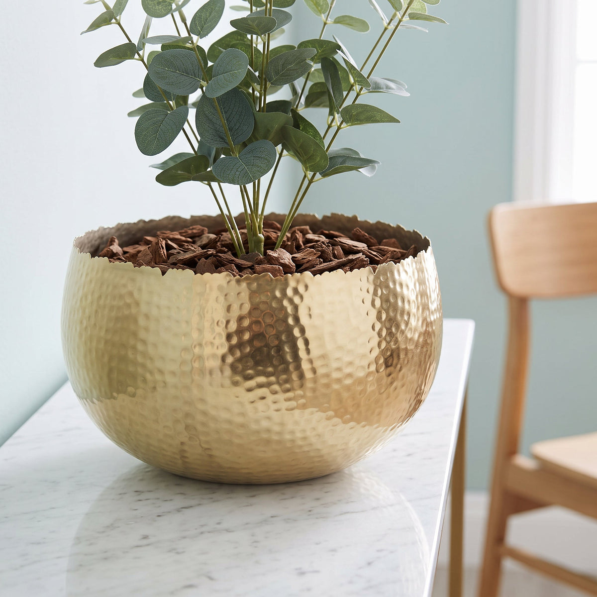 Leaf Large Metal Planter Hammered Handmade - Curvy Edge