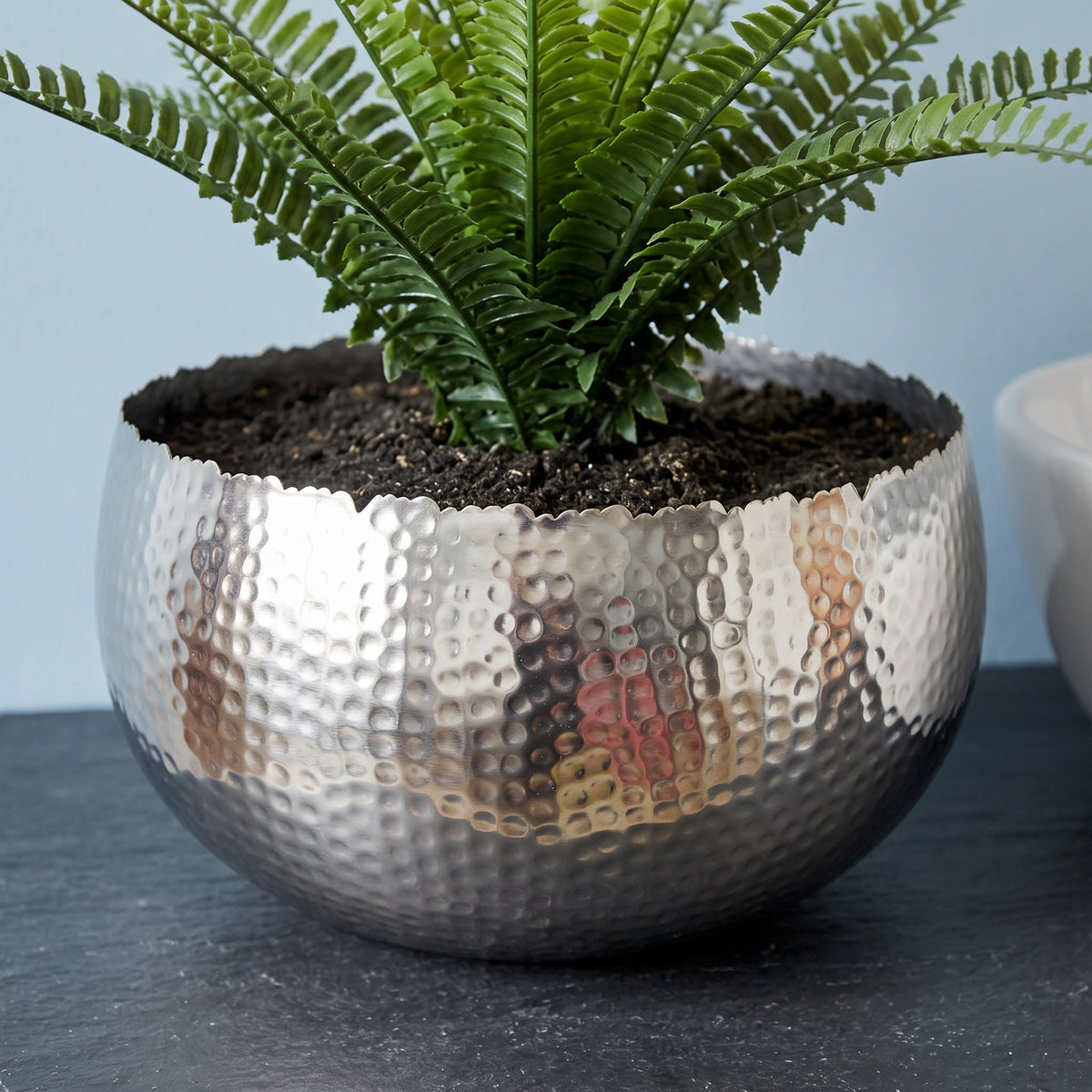 Leaf Large Metal Planter Hammered Handmade - Curvy Edge