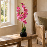 70cm Artificial Orchid Light Pink with Black Ceramic Planter