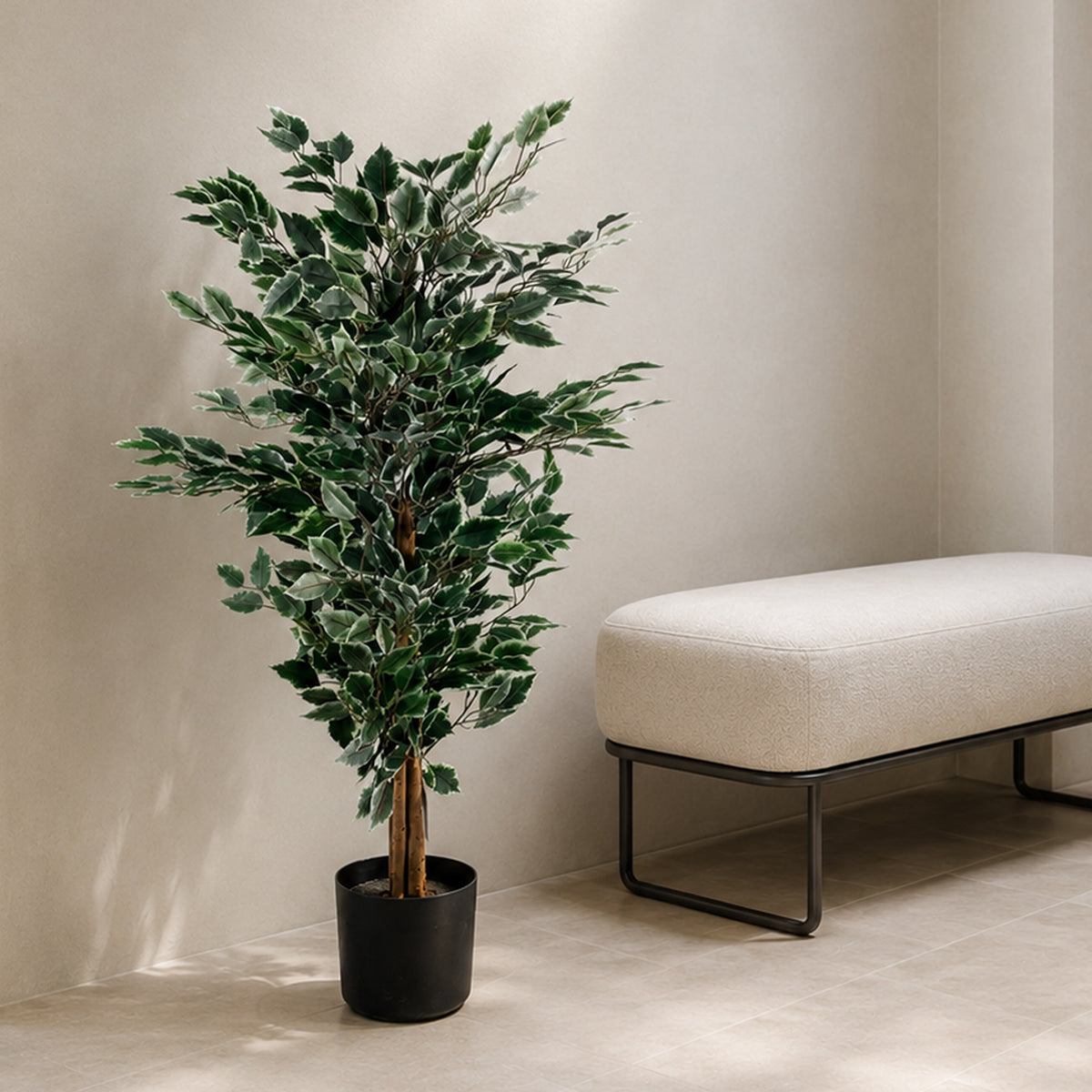 130cm Artificial Variegated White/Green Bushy Ficus Tree – image 2