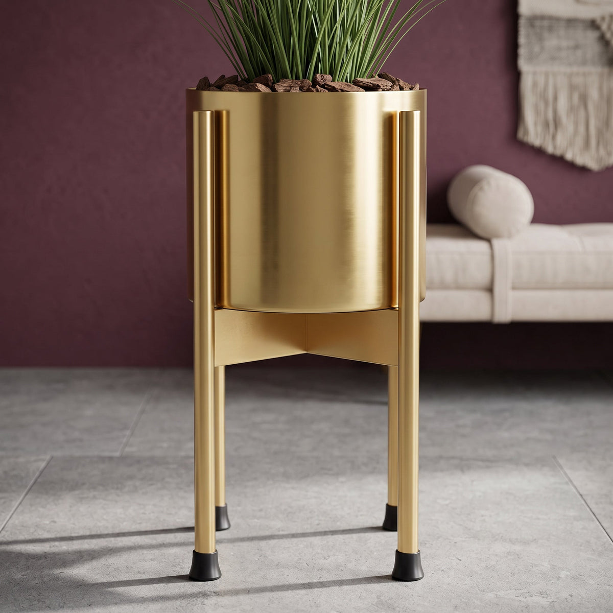 Medium Gold Stand with Metal Planter 38.5cm x 18cm