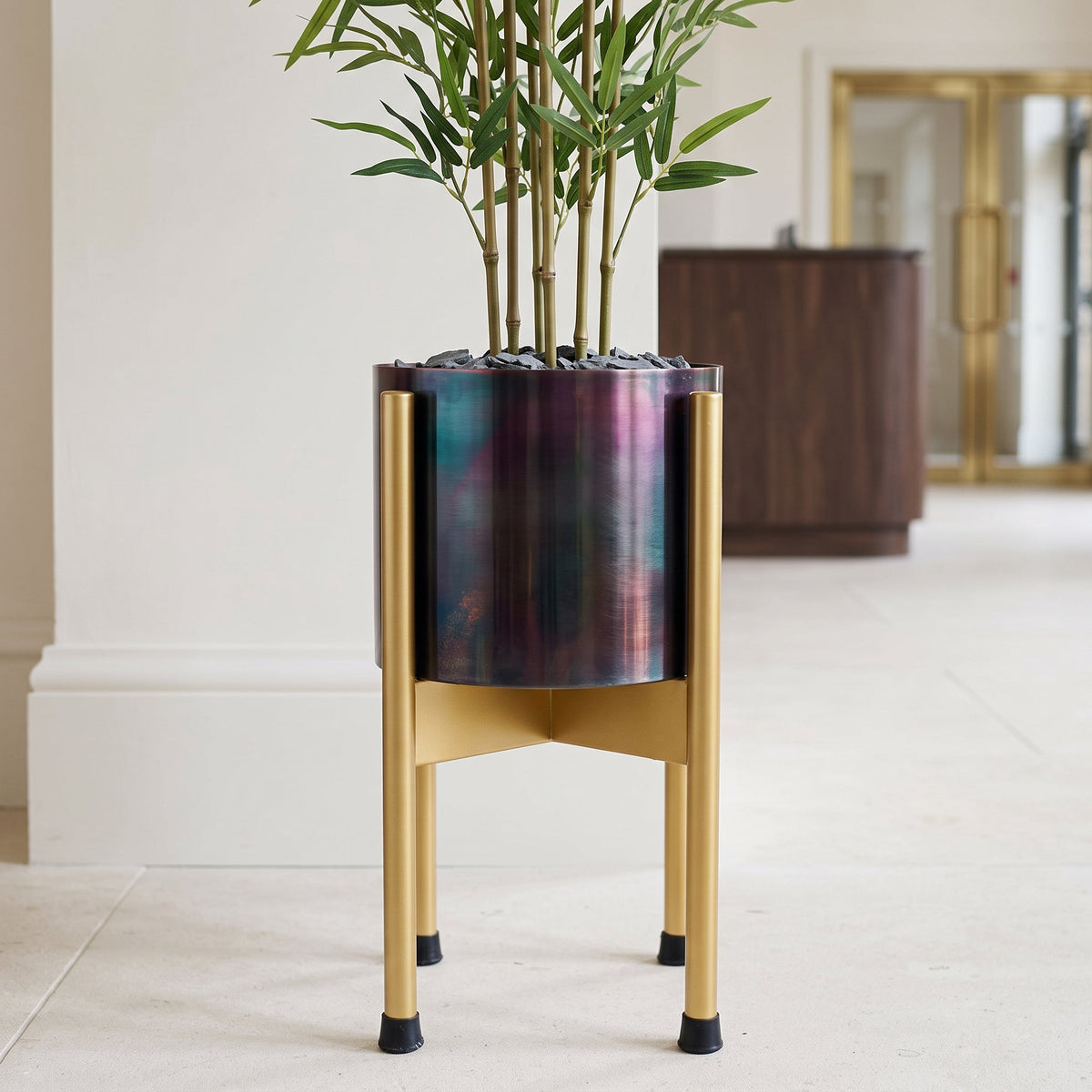 Medium Gold Stand with Metal Planter 38.5cm x 18cm