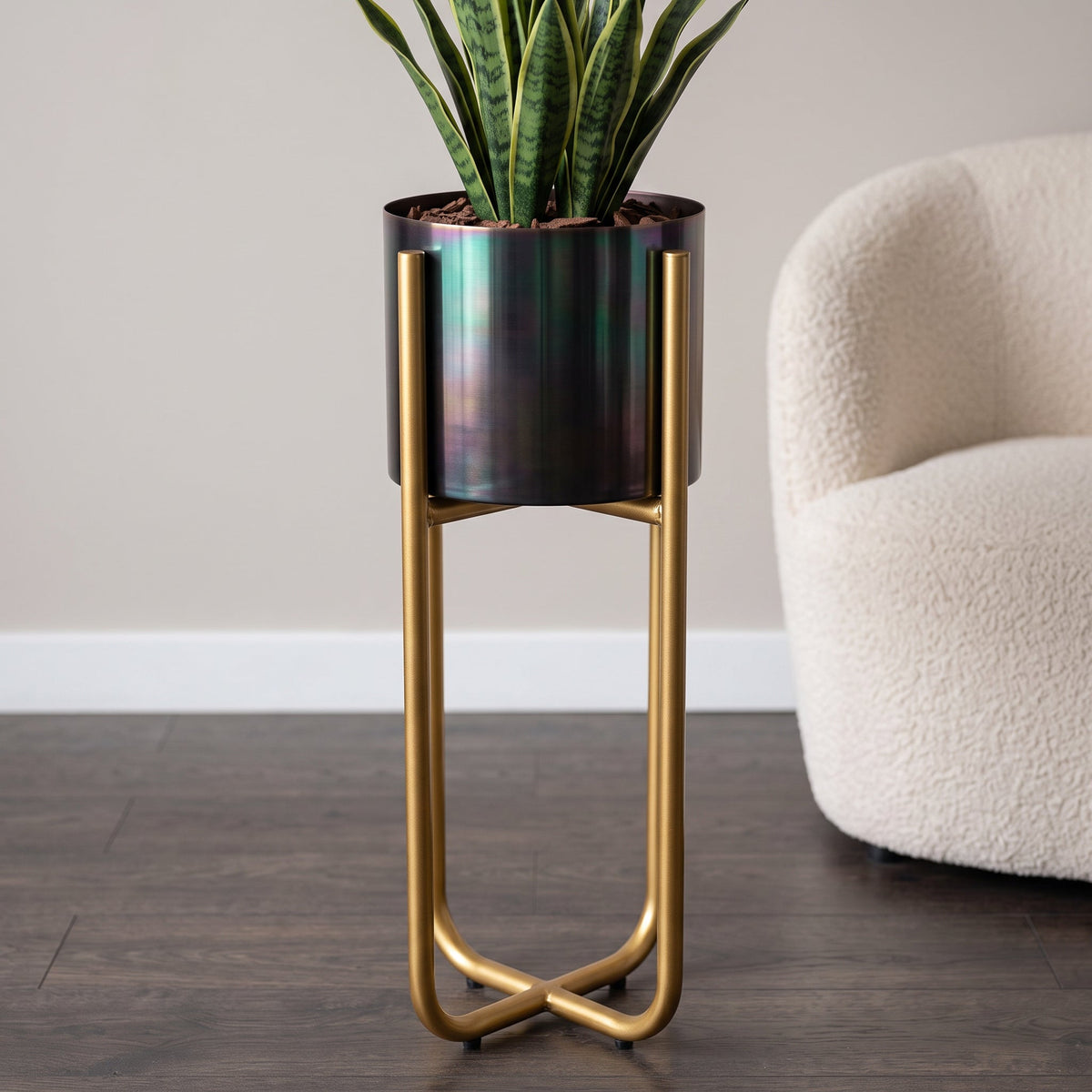 Tall Gold Planter Stand with Metal 62cm x 18cm